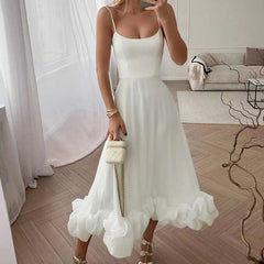 White Slip Petal Hem Midi Dress