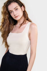 Old Lace Square Neck Soft Rib Knitted Tank Top