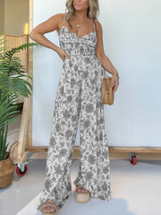 Floral Suspender Wide-leg Jumpsuit