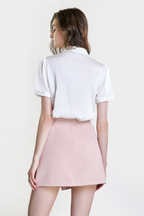 White Tie Neck Collared Button-Up Chiffon Shirt