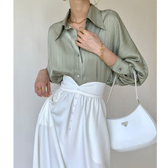 Satin Ballon Green Sleeve Blouse