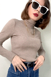 Tan Slim Fit Turtleneck Sweater