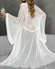 Mesh Tie-front Cardigan Home Robe