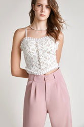 Ivory Padded Floral Lace Cami Top