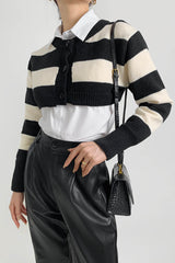 Black And White Striped Super Cropped Cardigan