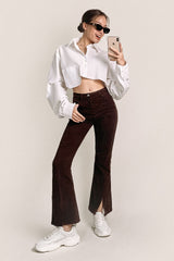 White Pocket Detail Cropped Shirt