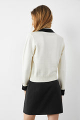 Adelyn White Pocketed Knitted Cardigan Sweater