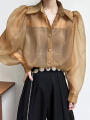 Puff Sleeve Long Sleeve Shirt Caramel Color