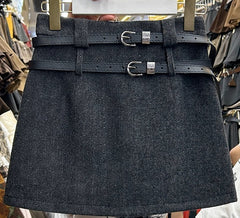 Houndstooth Mini Skirt with Double Belt