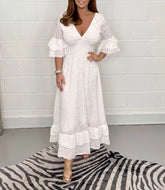 Embroidery Frill Sleeve Midi Dress