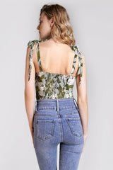 Dark Olive Green Printed Tie-Strap Tank Top