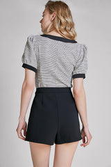 Grey Square Neck Puff Sleeve Blouse