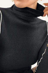 Black Cashmere-Blend Contrast Trim Turtleneck Sweater