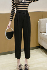 Black High Rise Asymmetrical Waist Trousers