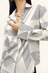 Ivory Satin Striped Oversized Shirt