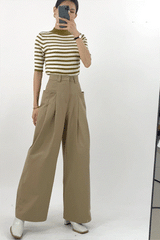 High Waist Solid Wide Leg Pants