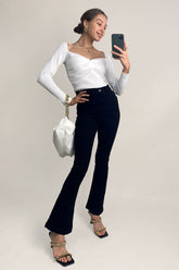 White Twist Front Ribbed Knit Sweater