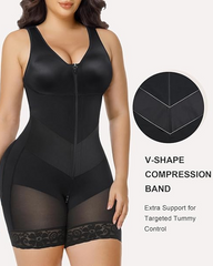 Women's V-shaped Elastic Band Design S-curve Shaping and Tummy Control Bodysuit