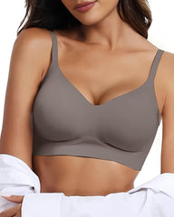 Women's V-neck Seamless Breathable Push-up Vest Bra with Two Removable Shaping Pads