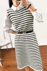Ivory Striped Sleeveless Knit Midi Dress