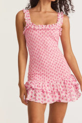 Pink Ruched Bodycon Ruffled Mini Dress
