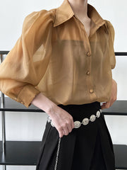 Puff Sleeve Long Sleeve Shirt Caramel Color