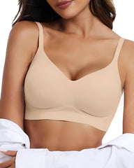 Women's V-neck Seamless Breathable Push-up Vest Bra with Two Removable Shaping Pads