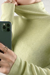 Light Green Basic Wool-Blend Turtleneck Sweater