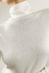 White Basic Wool-Blend Turtleneck Sweater