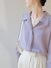 Purple Satin Concealed Button Shirt