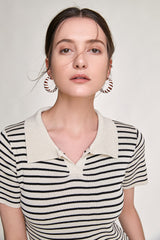 Black Striped Knitted Polo Mini Dress
