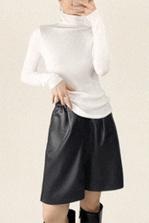 White Basic Wool-Blend Turtleneck Sweater