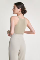Tan Halterneck Knitted Longline Tank Top