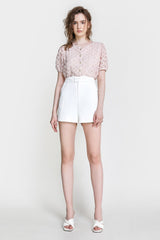 Pink Textured Floral Button Front Blouse