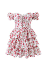 Pink Floral Print Tiered Bustier Mini Dress