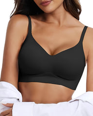 Women's V-neck Seamless Breathable Push-up Vest Bra with Two Removable Shaping Pads