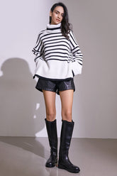 Oliviah White Striped Oversized Sweater
