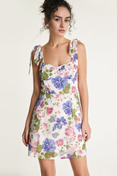 Multicolor Floral Print Tie Strap Mini Dress
