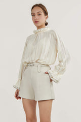 Dreamiest Love Ivory Long Sleeve Lace-Trimmed Blouse