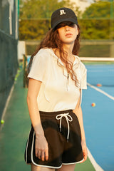 White Ribbed Hooded Half-Zip T-shirt