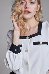 White Chiffon Contrast Trim Blouse