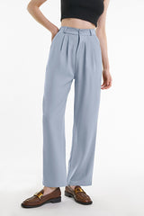 Light Steel Blue Half Elastic Pleat Detail Wide Leg Suit Pants