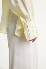 Lemon Chiffon Button-Up Drop Shoulder Oversized Shirt