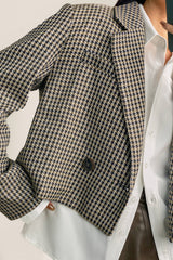 Sienna Double-Breasted Houndstooth Cropped Blazer