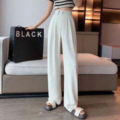 White High-Waisted Straight Trousers Slacks
