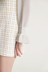 White Mesh Yoke Tweed Mini Dress