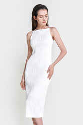 White Faux Pearl Strap Pleated Midi Dress