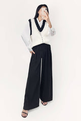 Ivory Color Block Contrast Stitch Ribbed Knit Sweater Vest