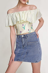 Light Blue Wash High Rise A-Line Mini Denim Skirt