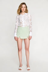 Light Green Front Slit Tweed Skort